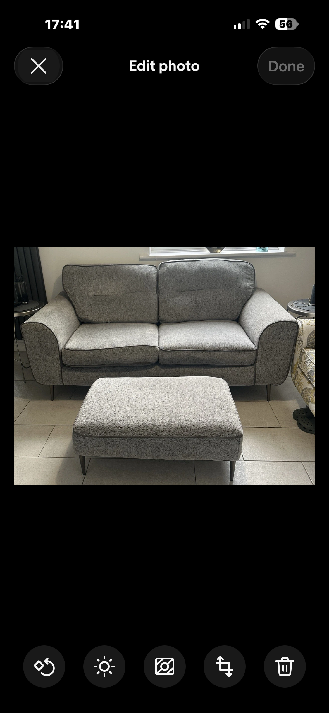 Grey 2 seat sofa & footstool