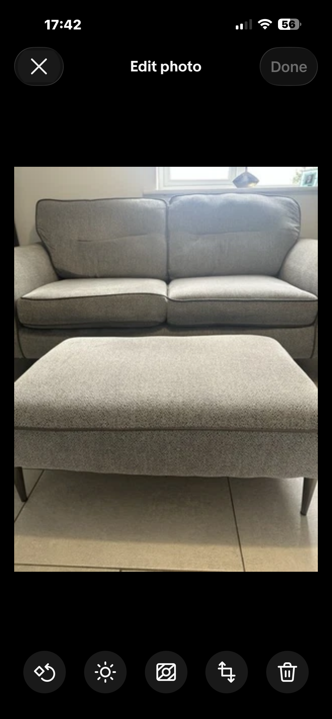Grey 2 seat sofa & footstool