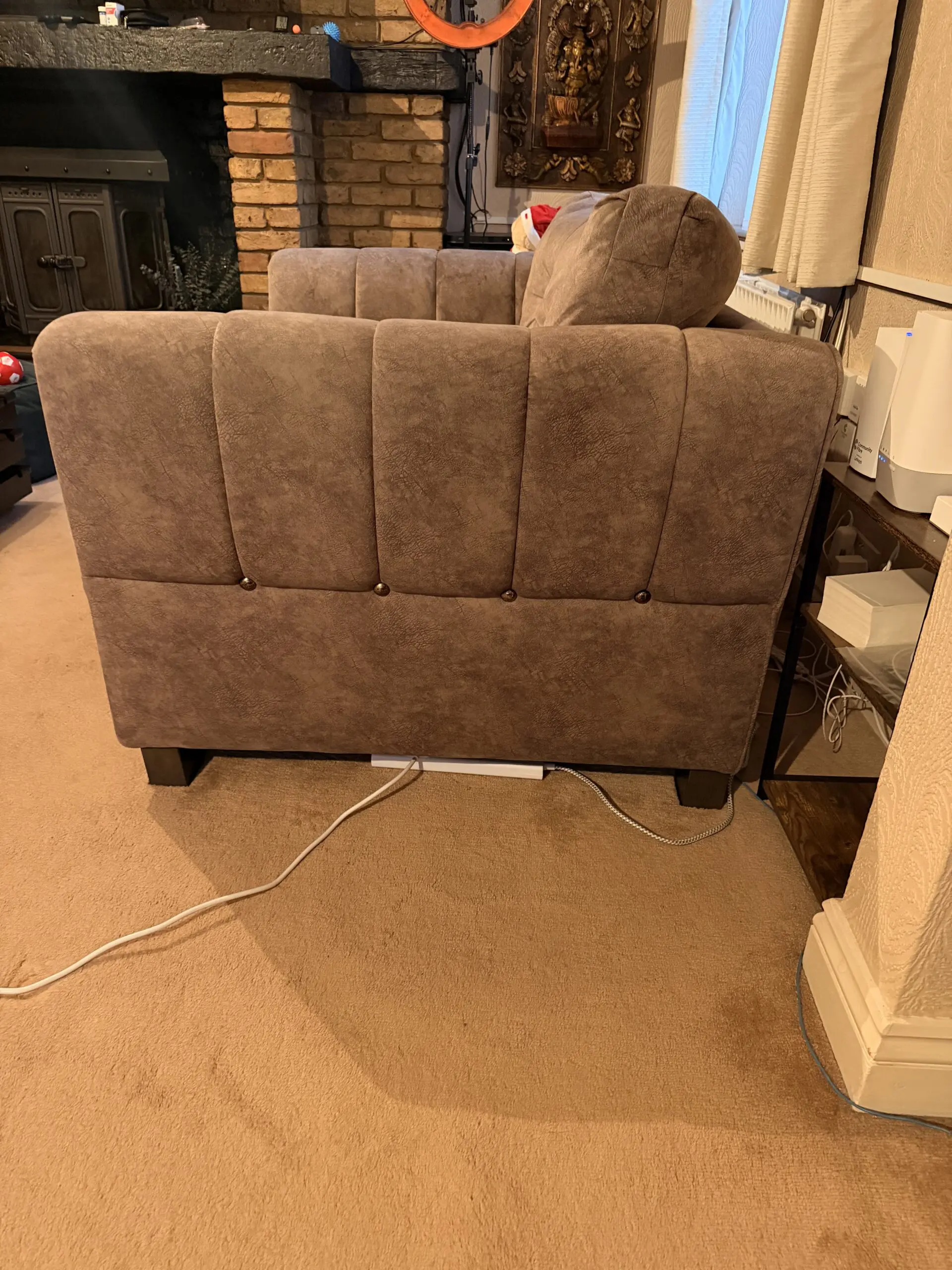 Furniture Village + Dapple Chocolate-Tri + Mariah Classic Back Fabric + Snuggler Chair