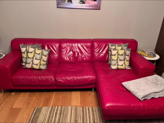 Red Leather L shape sofa left handed