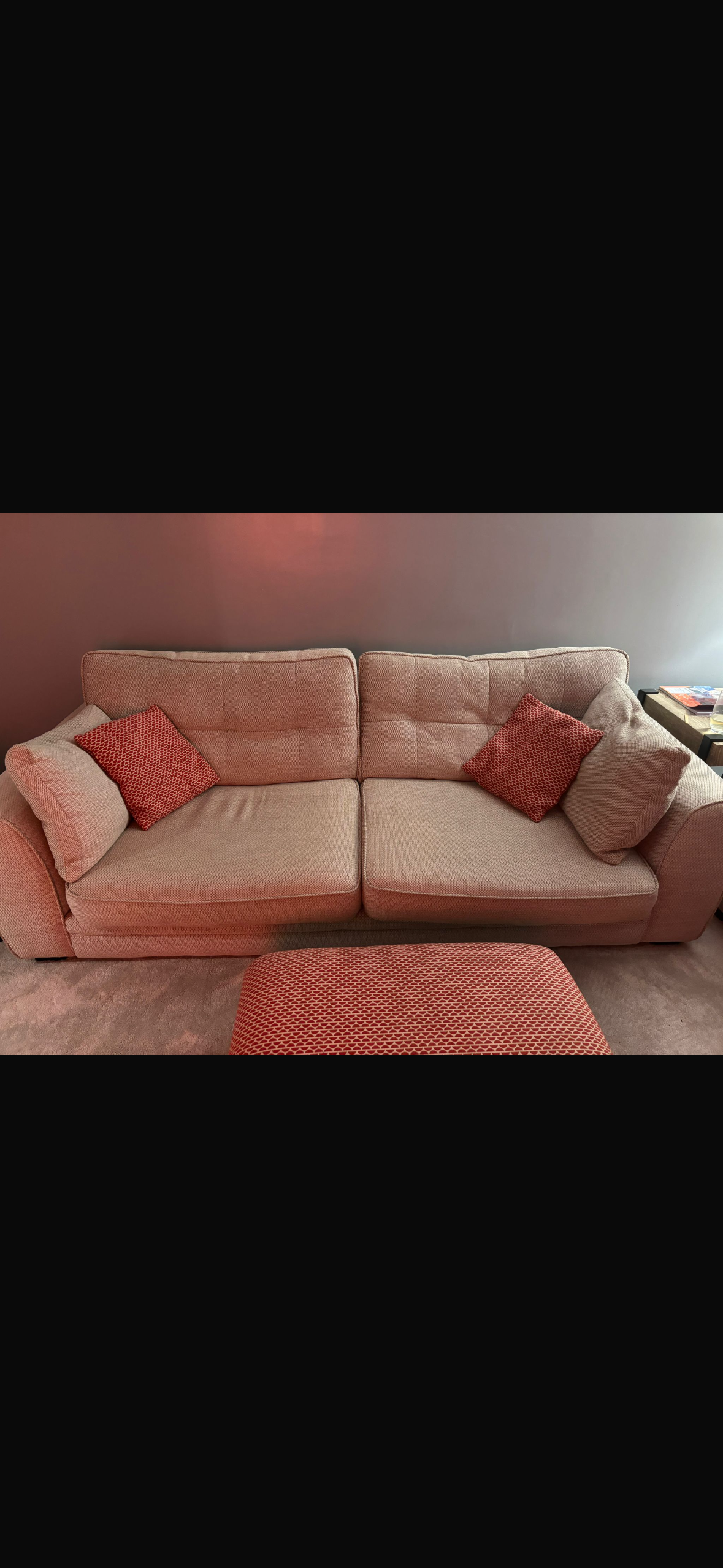 4 and 2 seater sofa set including footstool and pillows