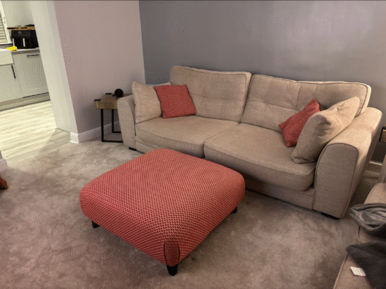 4 and 2 seater sofa set including footstool and pillows