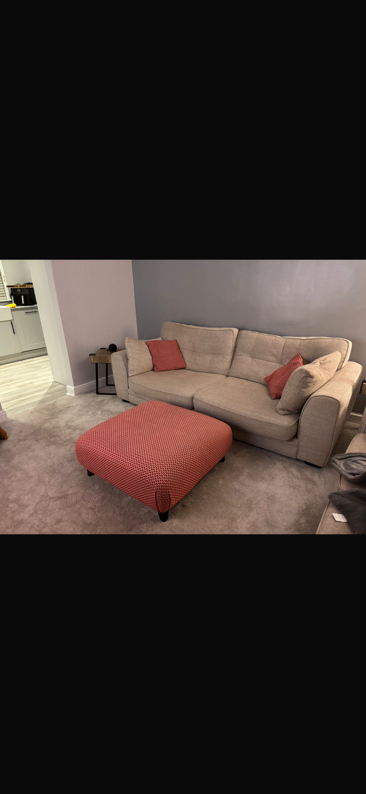 4 and 2 seater sofa set including footstool and pillows