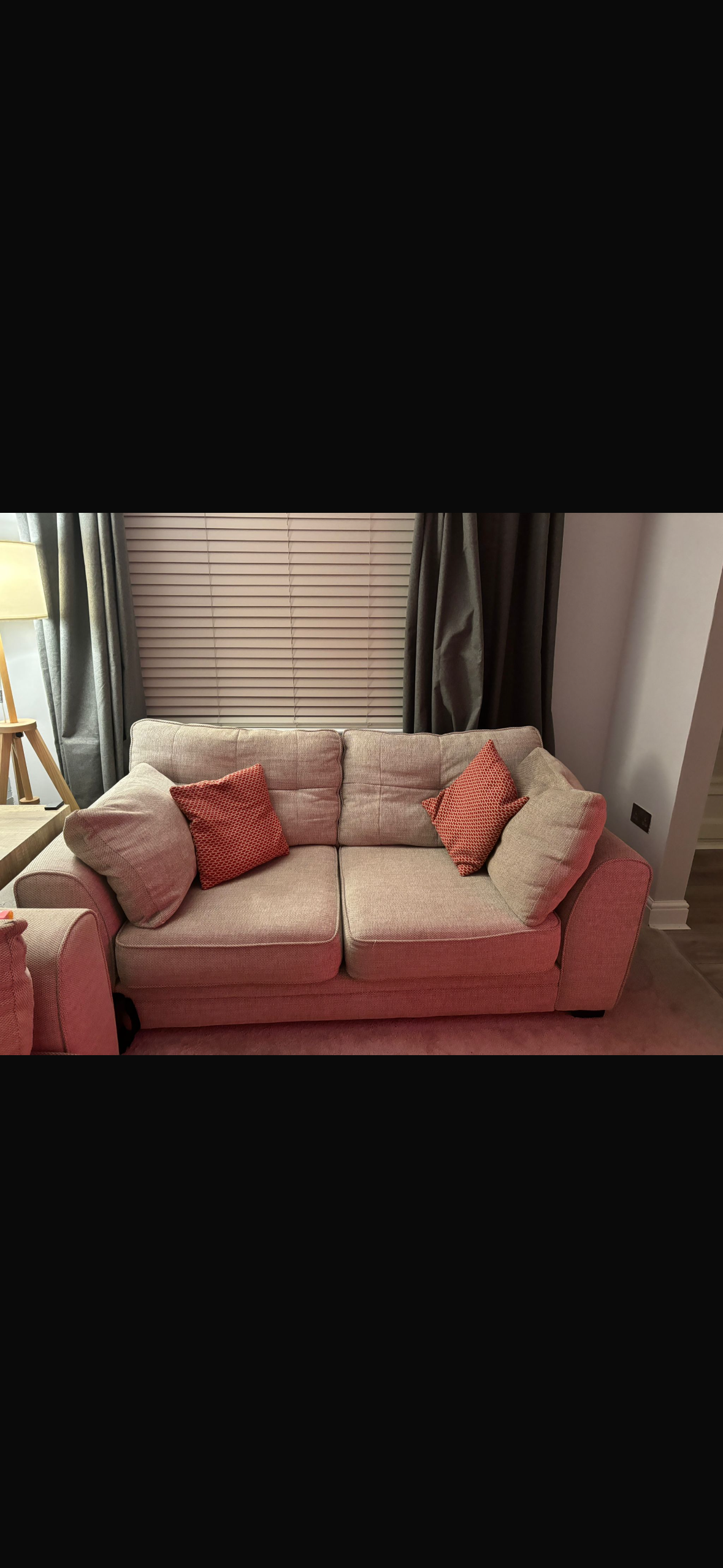 4 and 2 seater sofa set including footstool and pillows