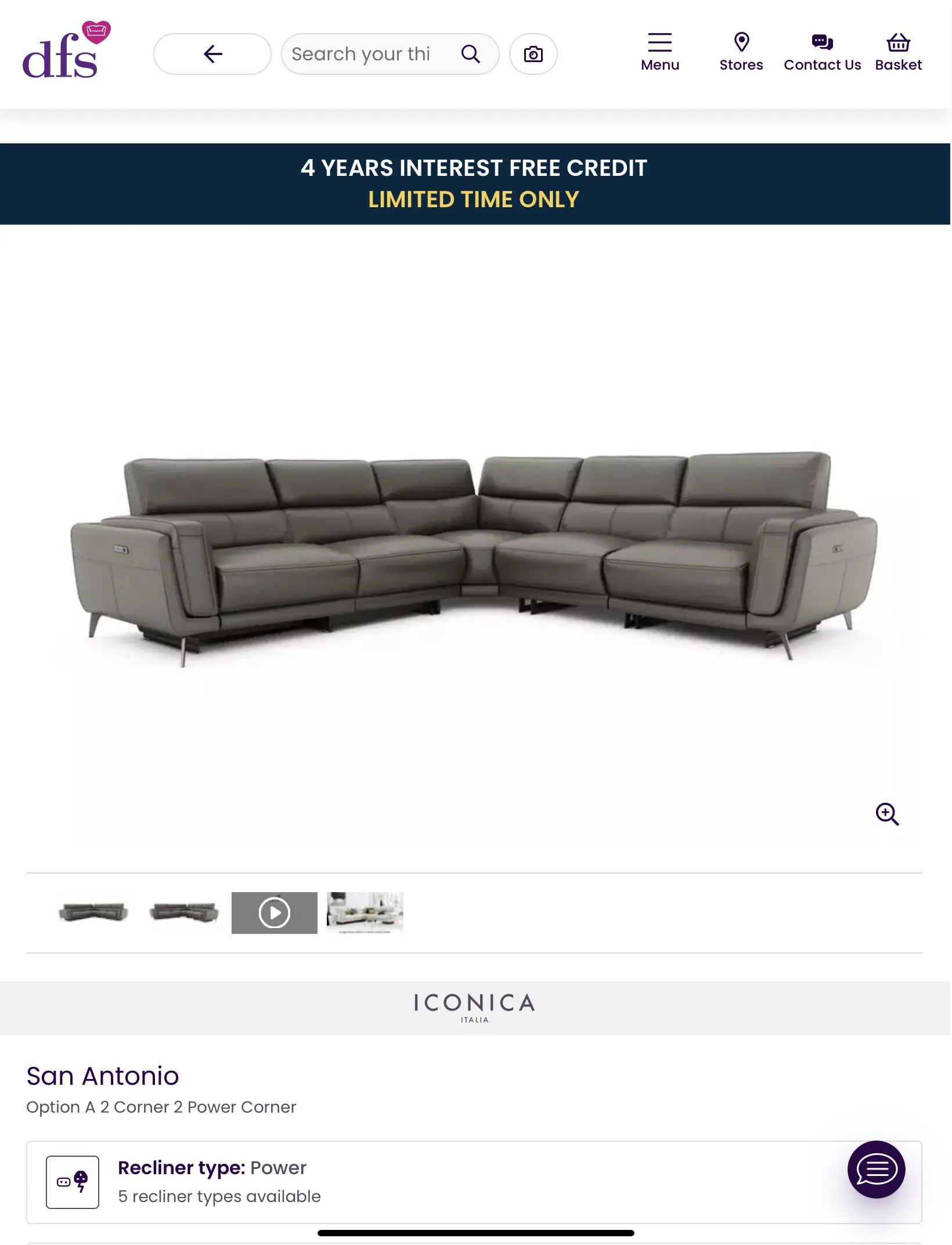 DFS San Antonio steel grey corner reclining sofa