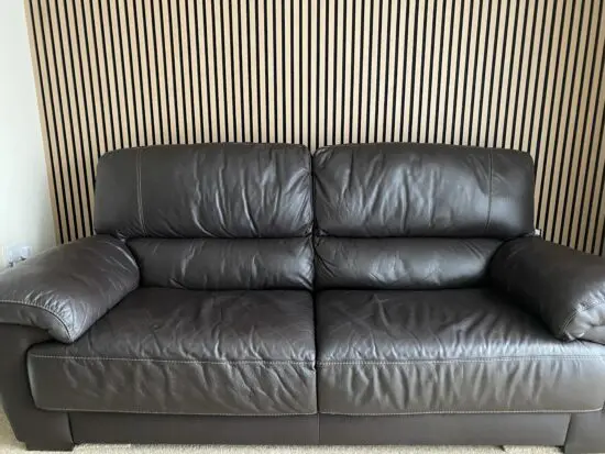 Leather sofa, chair and stool