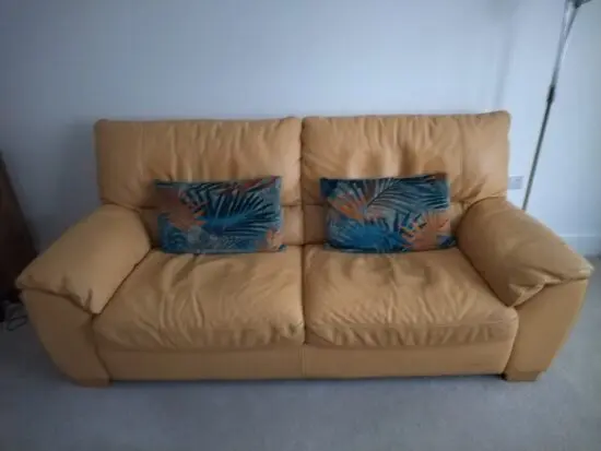 3 seater yellow ochre leather sofa