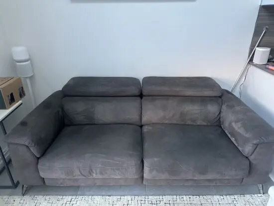 DFS grey electric recliner sofa with adjustable headrests