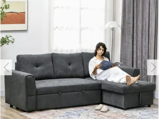 Linen look L.shaped sofa bed