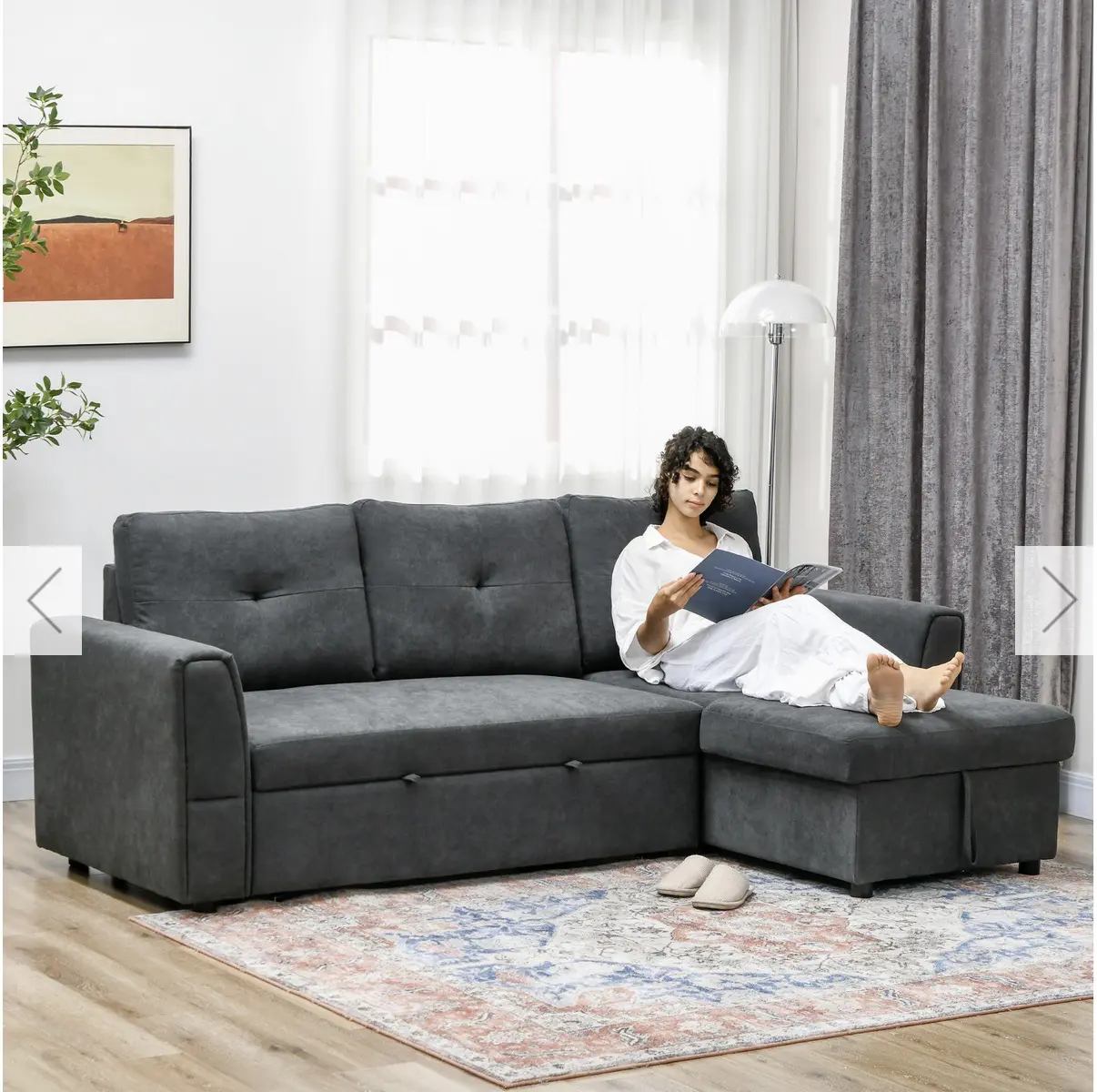 Linen look L.shaped sofa bed