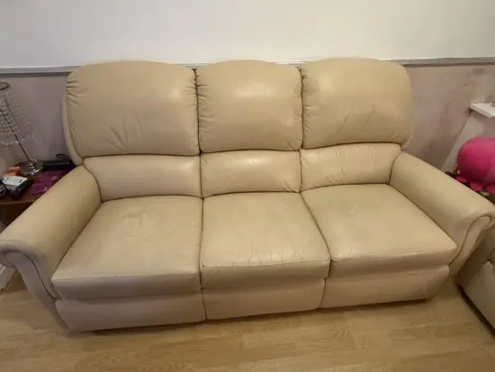 2&3 Beige leather sofas with matching foot stool