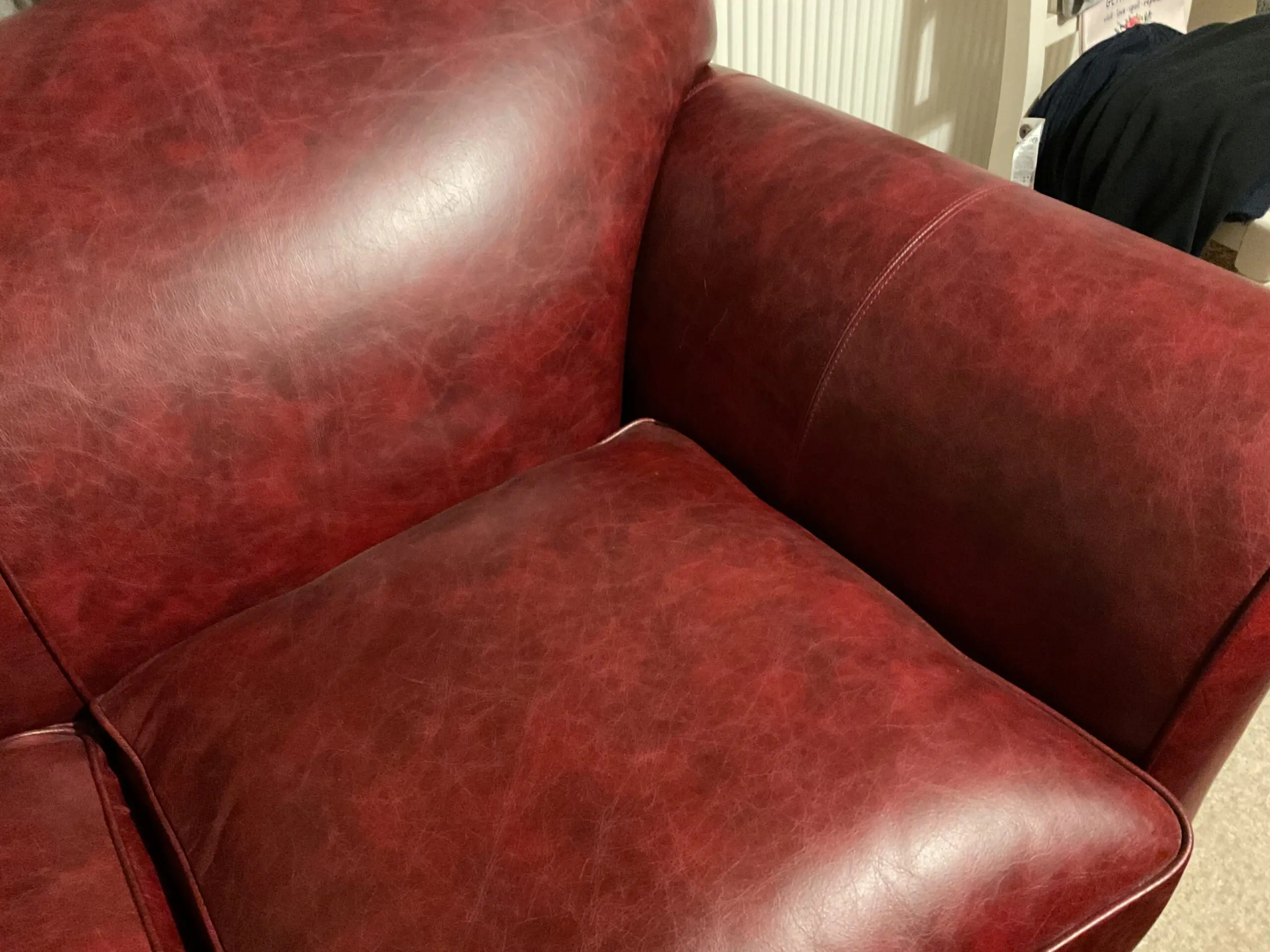 The Chesterfield Company “St David” Curved Back 2 Seater Red Leather Settee