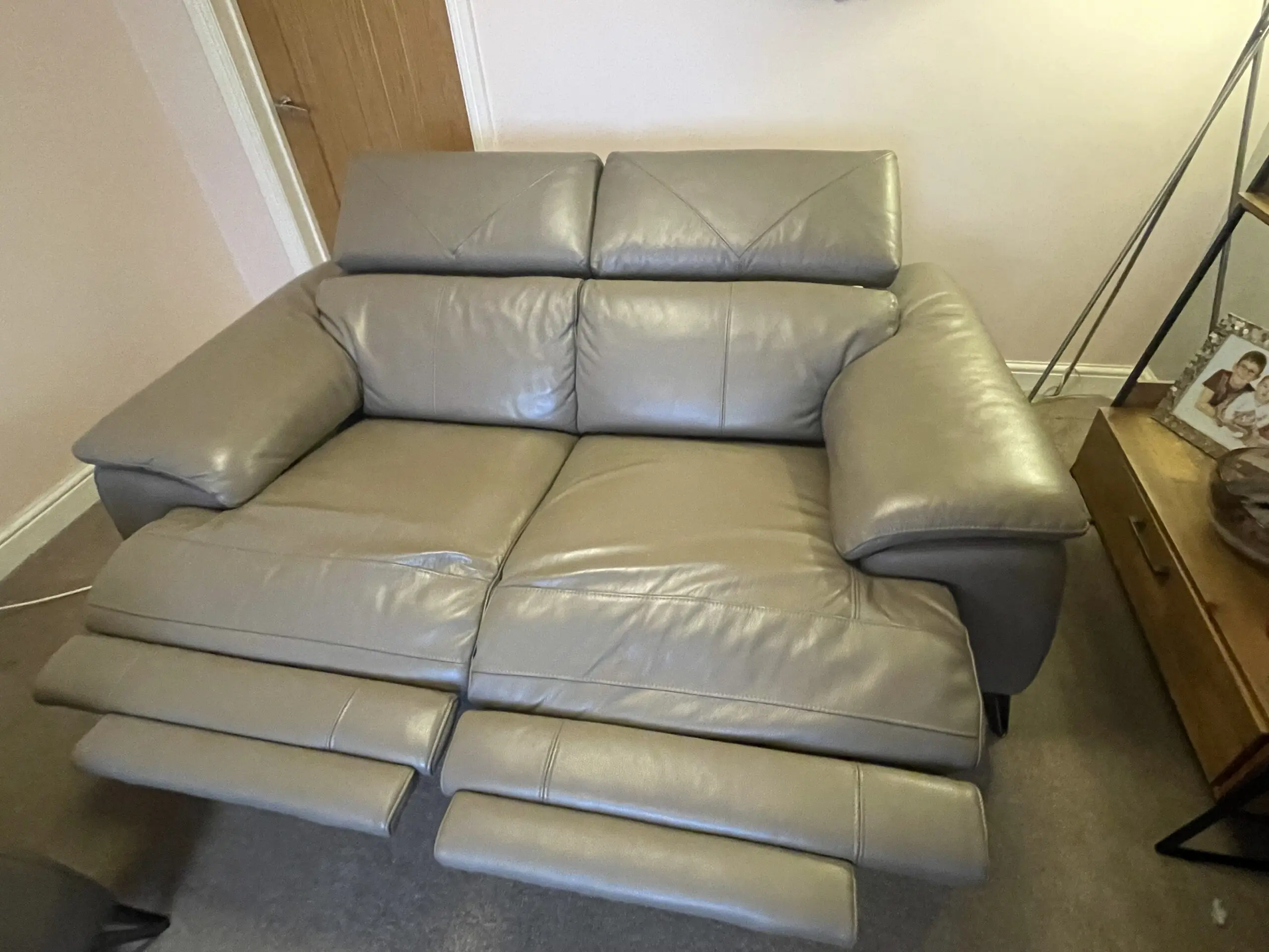 DFS Caldo Power Sofa Granite leather two two seater sofas excellent condition no rips or tears.