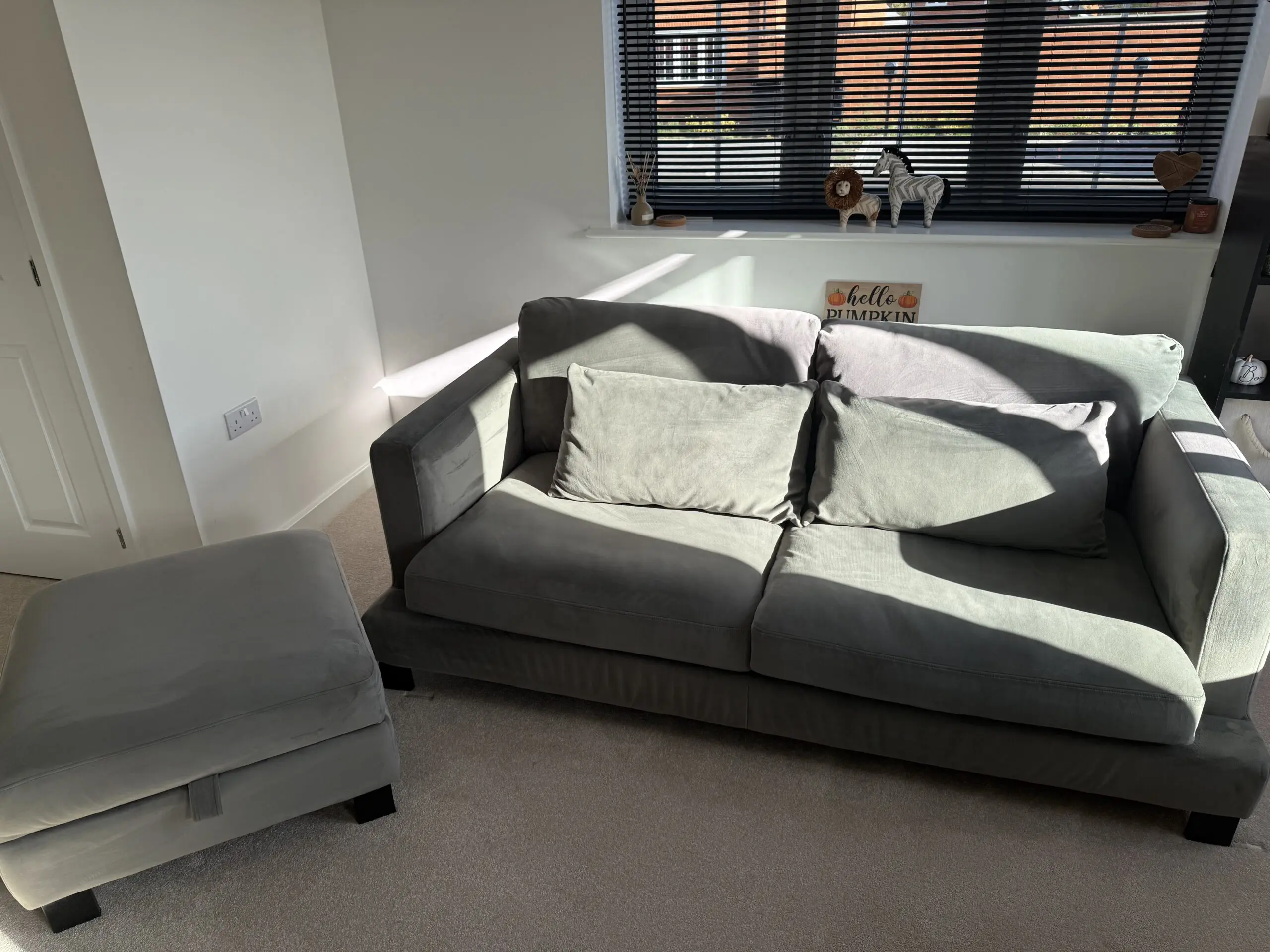 Dwell Lugano Velvet 3 Seater Sofa and Ottoman Footstool