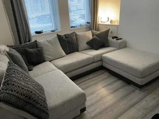 SCS light grey scatter back corner sofa