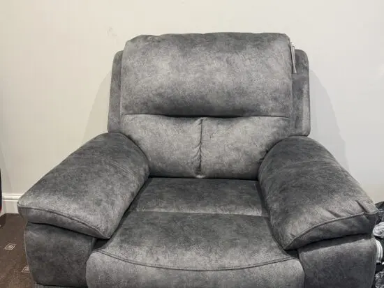 DFS Finsbury power recliner armchair in grey fabric with USB port