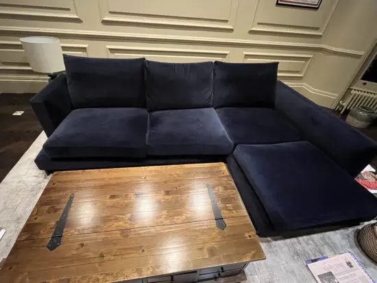 Camerich Blue Velvet and Gray Corner Sofa - Elegant and Excellent Condition