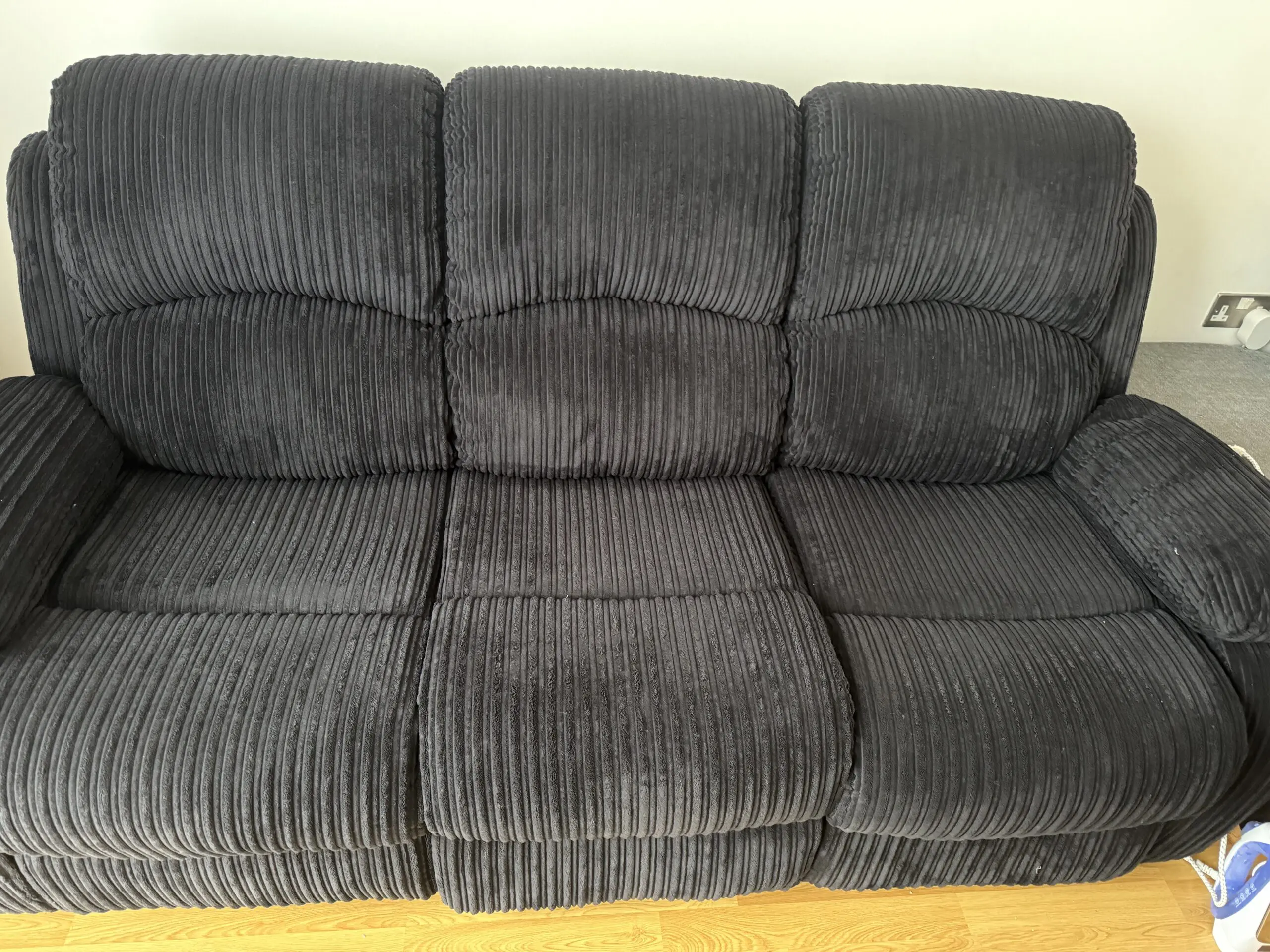 Canterbury black Jumbo Cord Recliner 3 Seater Sofa
