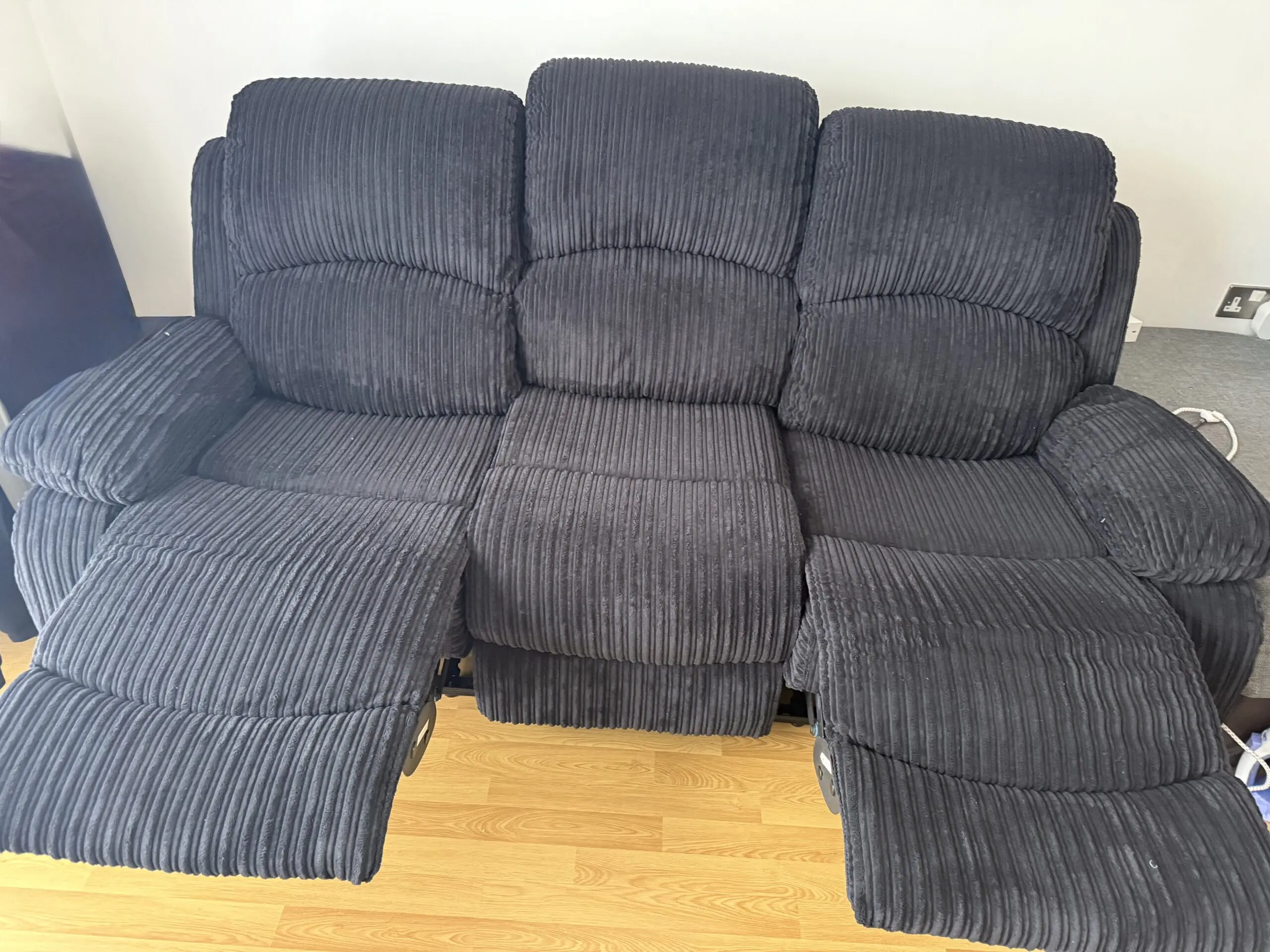 Canterbury black Jumbo Cord Recliner 3 Seater Sofa