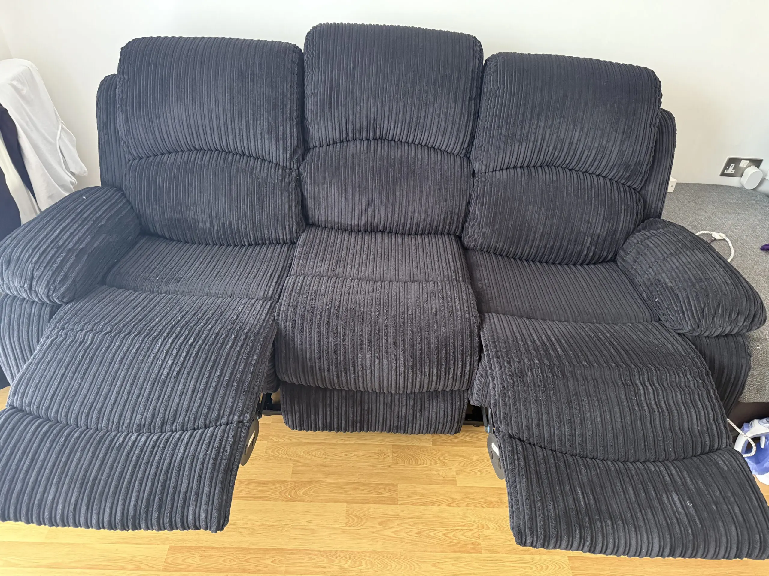 Canterbury black Jumbo Cord Recliner 3 Seater Sofa