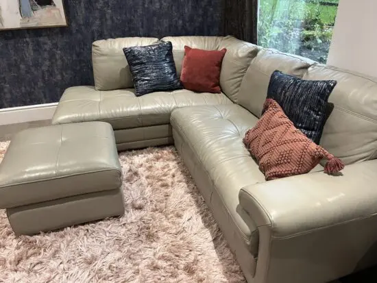Cream leather L shape sofa