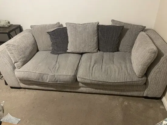 DFS Grey sofa with matching chair and footstool