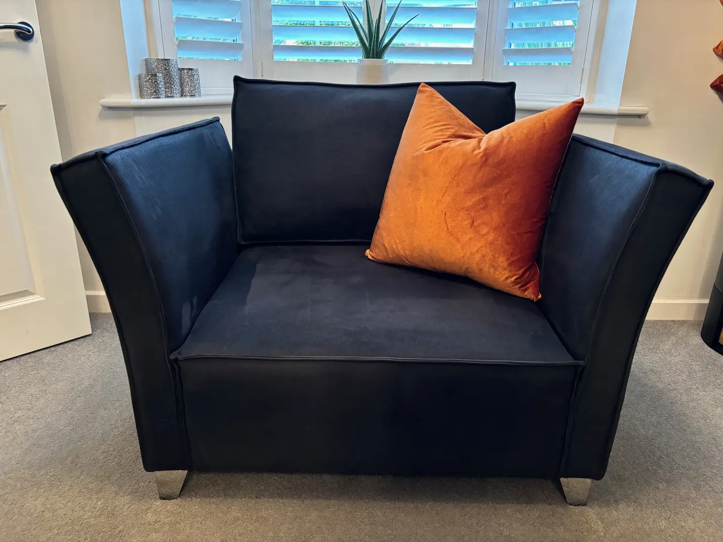 Right Hand Facing Corner Sofa with Chaise, Footstool and Love Seat - Dark Grey