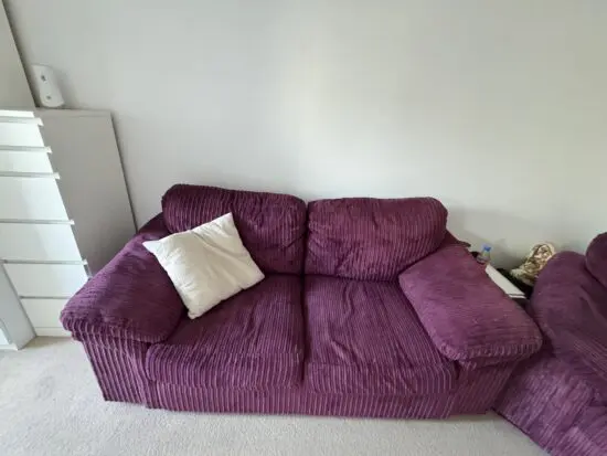 Purple 2 seater sofa + armchair