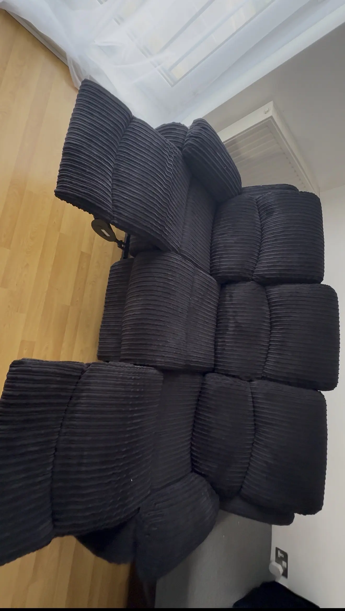 Canterbury black Jumbo Cord Recliner 3 Seater Sofa