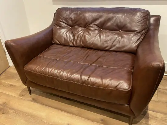 Sofology Cordelia Alaska whiskey brown leather cuddle seat and armchair