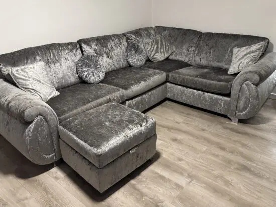 DFS Mystify Formal Back Left Hand Facing Arm 3 Seater Corner With Matching storage stool