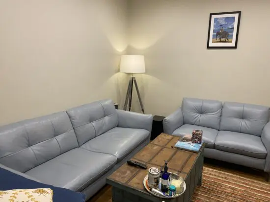 Sky blue 2 and 3 seater leather sofas