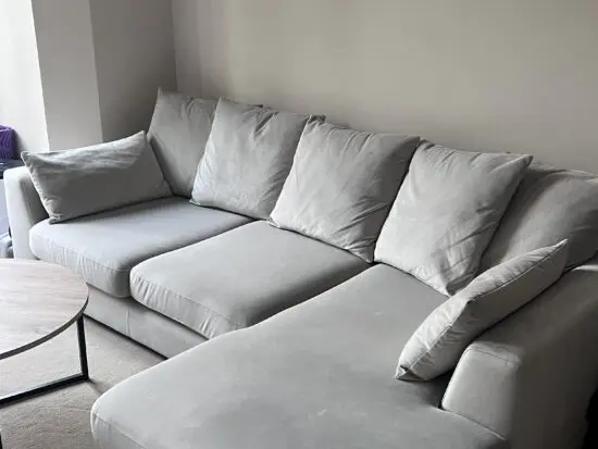 DFS Plush Velvet Pillow Back Chaise End Sofa