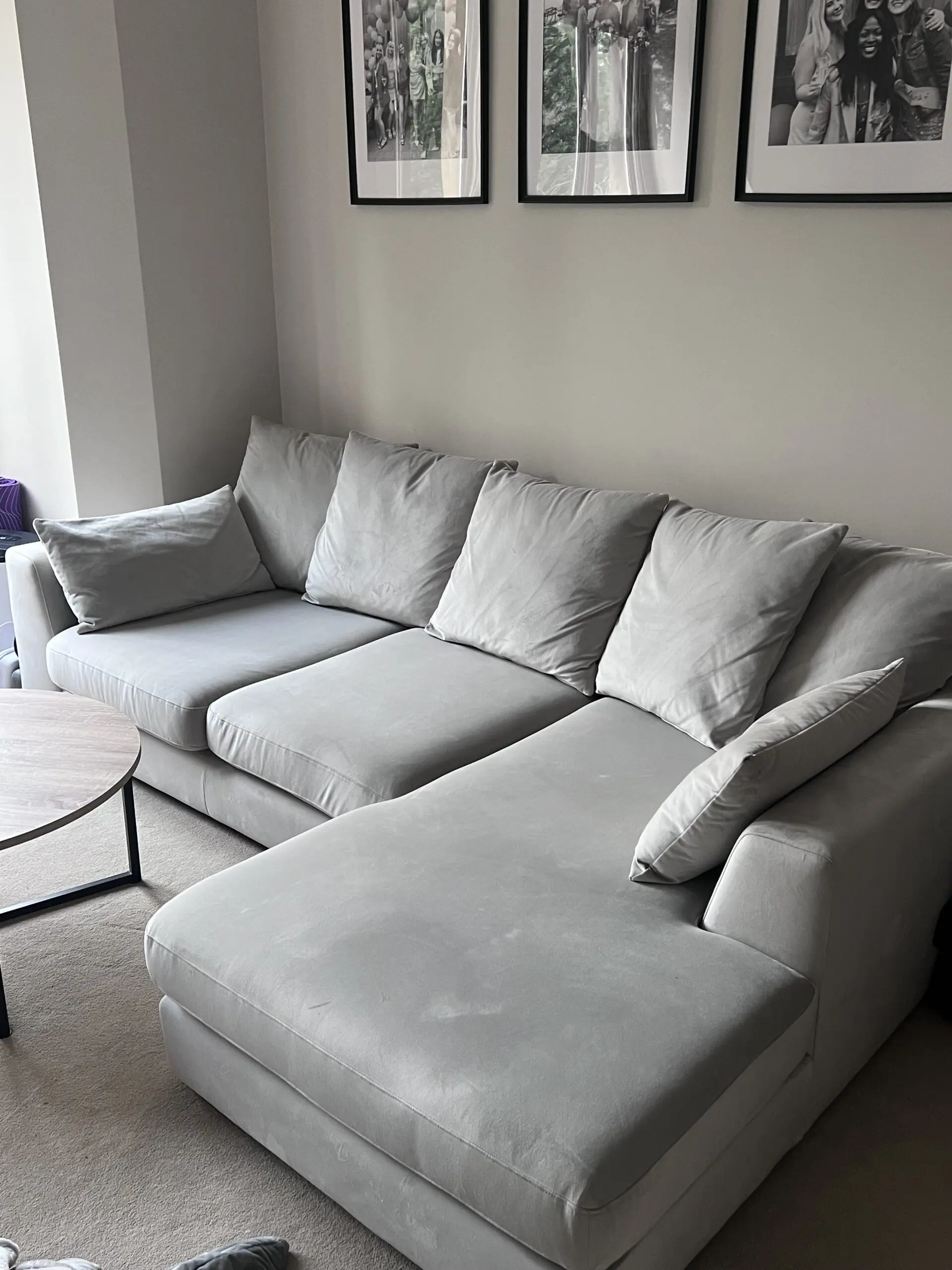 DFS Plush Velvet Pillow Back Chaise End Sofa