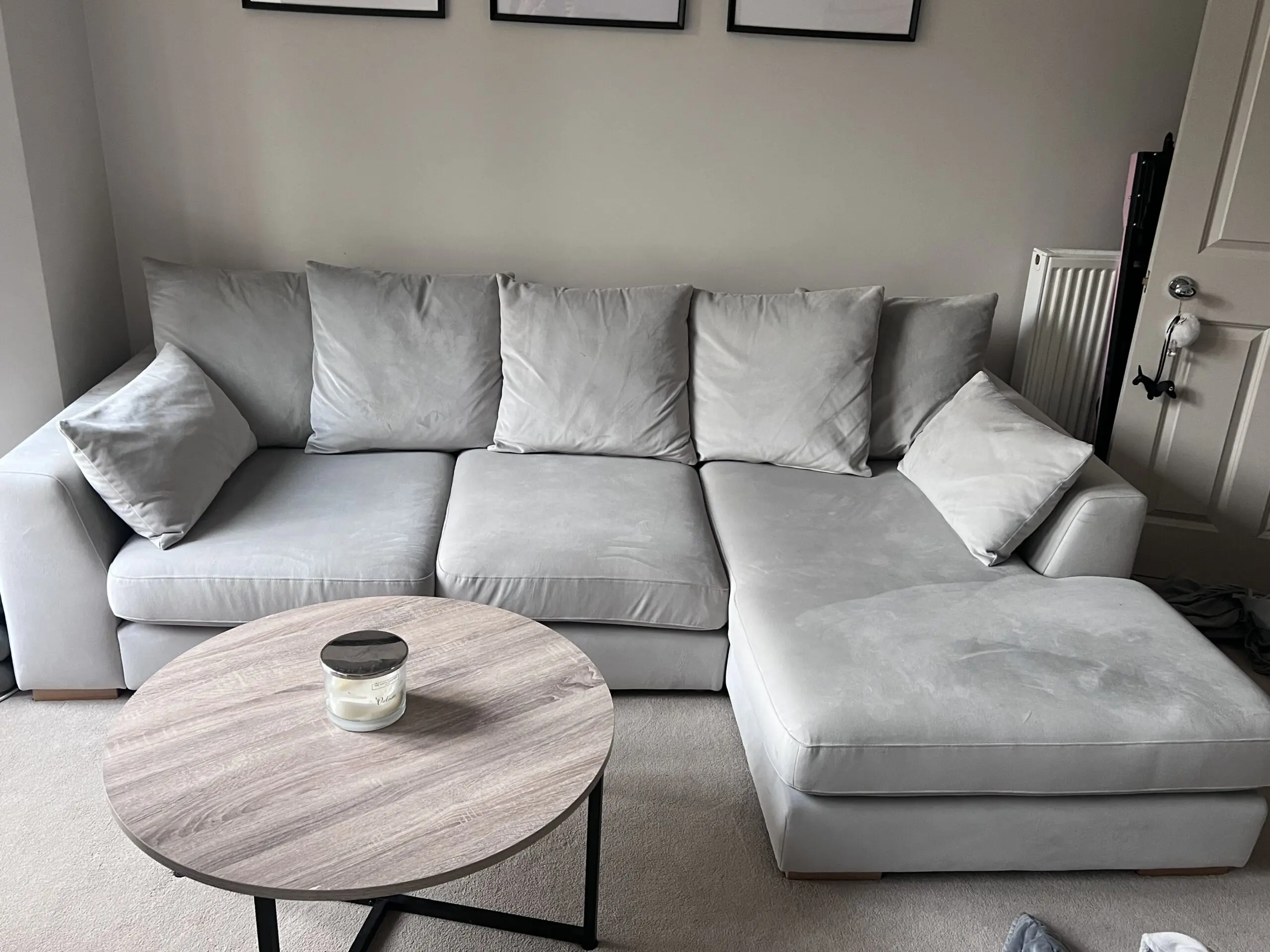 DFS Plush Velvet Pillow Back Chaise End Sofa