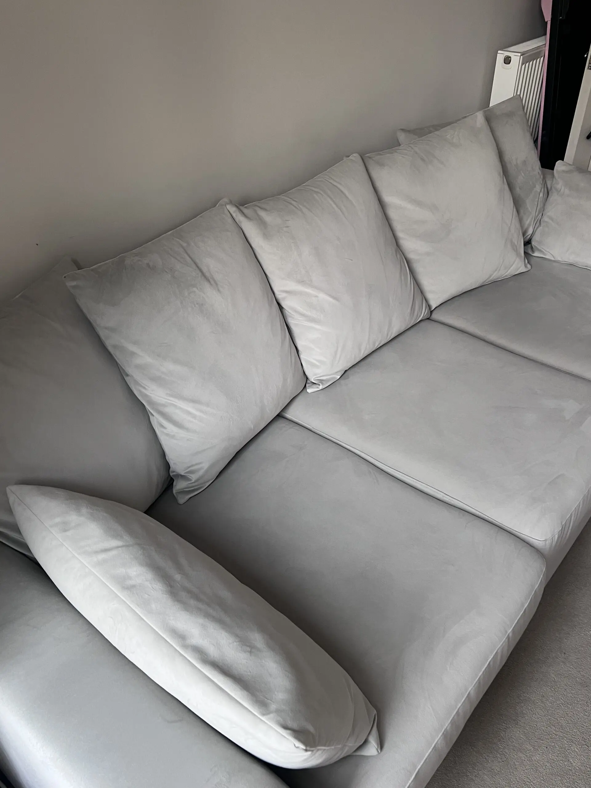 DFS Plush Velvet Pillow Back Chaise End Sofa