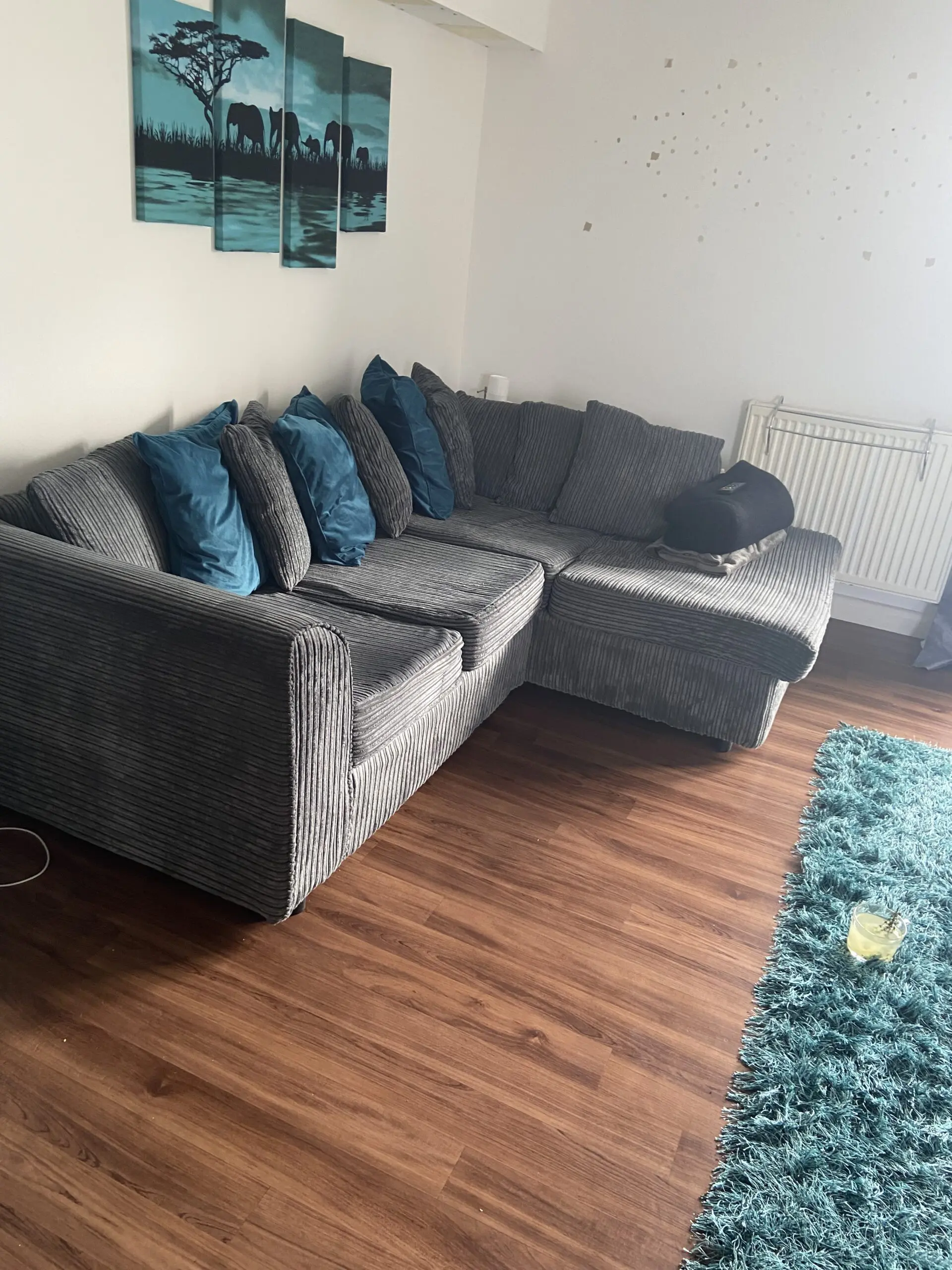 Luxor Fabric Corner Sofa Grey | Soft Jumbo Cord 3-4 Seater Corner Sofa (Grey, Right Hand Facing)