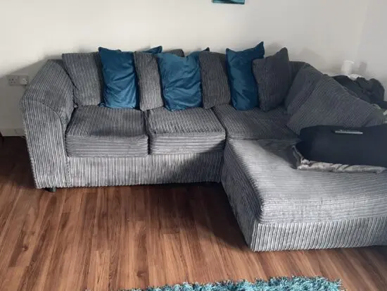 Luxor Fabric Corner Sofa Grey | Soft Jumbo Cord 3-4 Seater Corner Sofa (Grey, Right Hand Facing)