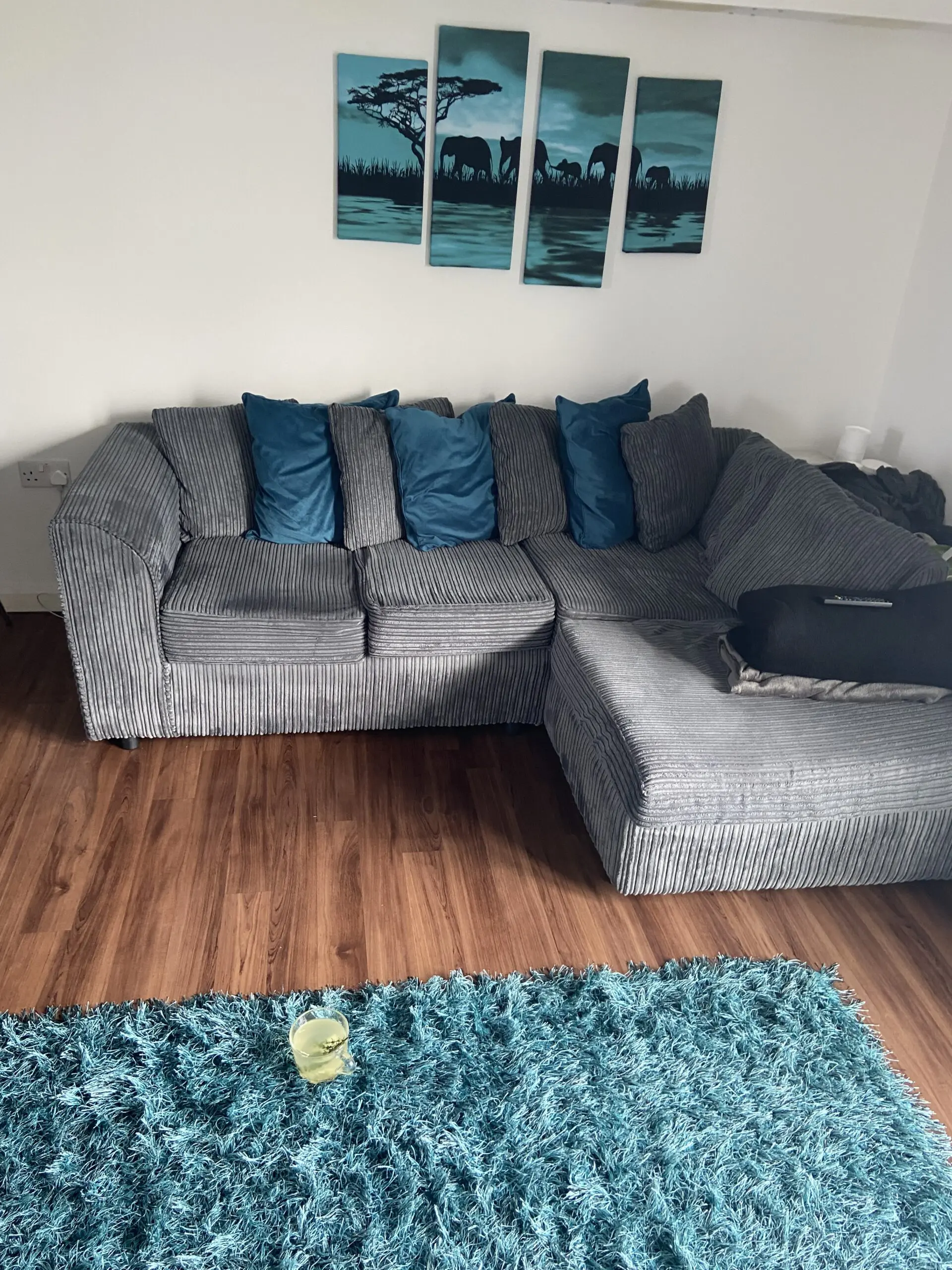 Luxor Fabric Corner Sofa Grey | Soft Jumbo Cord 3-4 Seater Corner Sofa (Grey, Right Hand Facing)