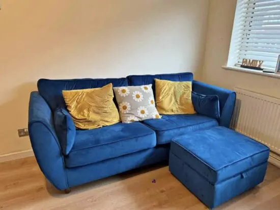 Blue SCS Sofa and storage footstool