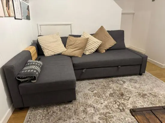 FRIHETEN Corner sofa-bed with storage, Skiftebo dark grey