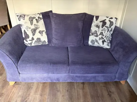 DFS purple 3 seater sofa-bed and 3 seater sofa