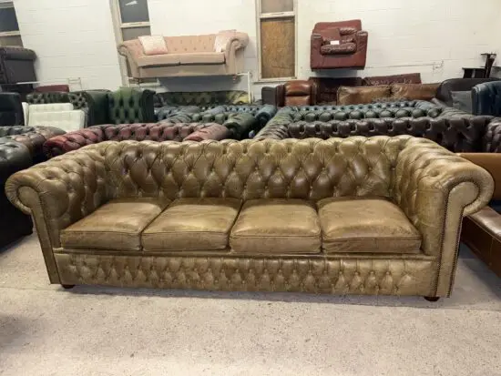 Chesterfield tan real leather four seater sofa