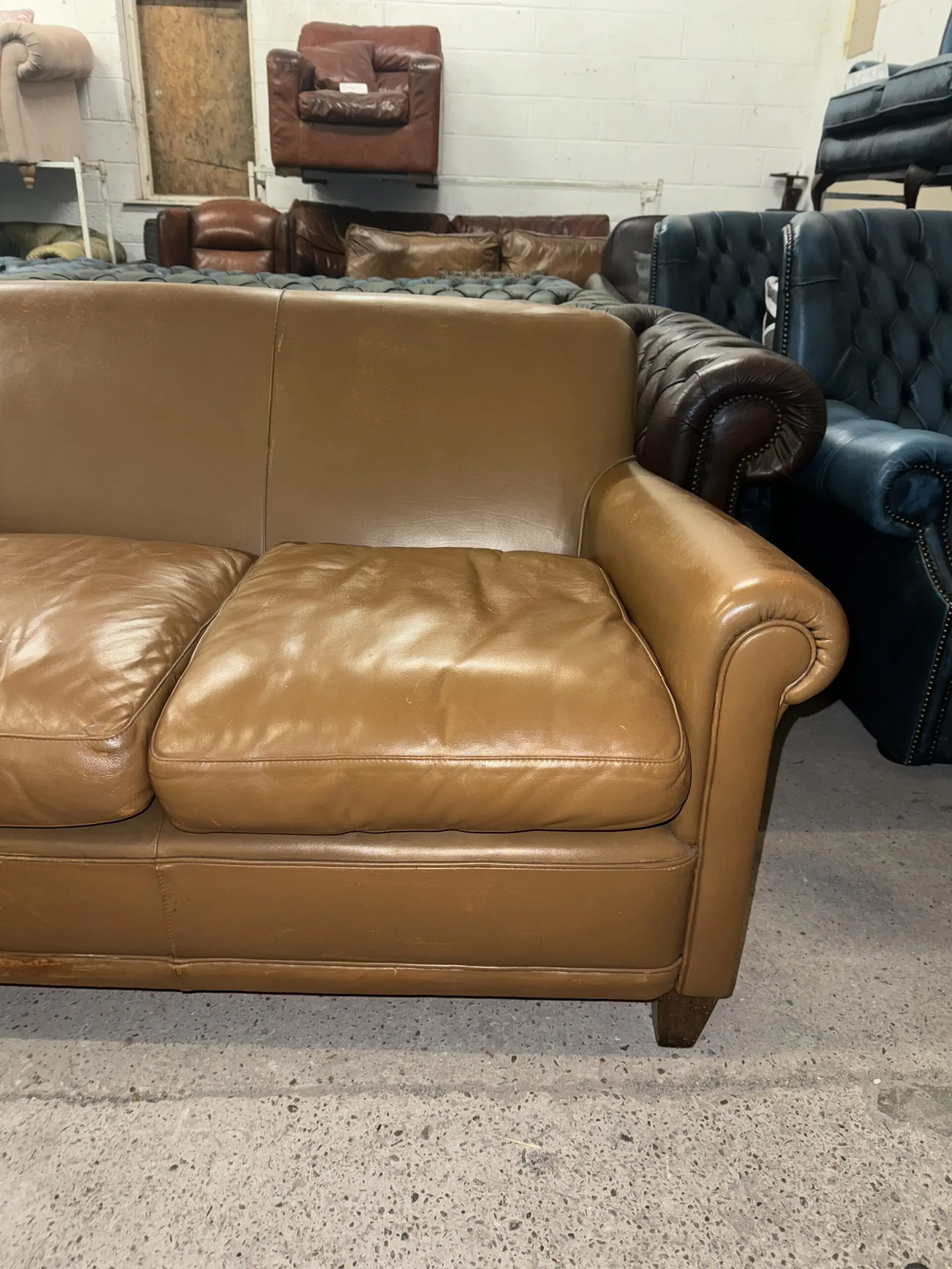 Laura ashley burlington tan real leather two seater sofa