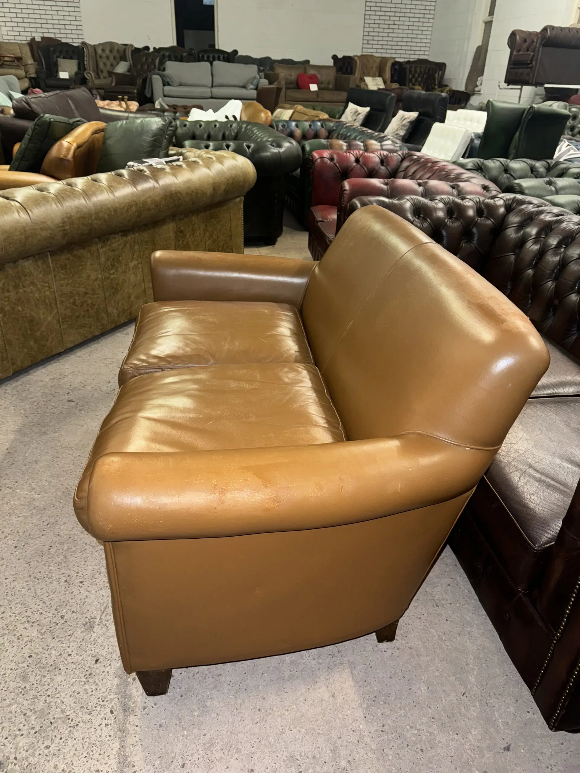 Laura ashley burlington tan real leather two seater sofa