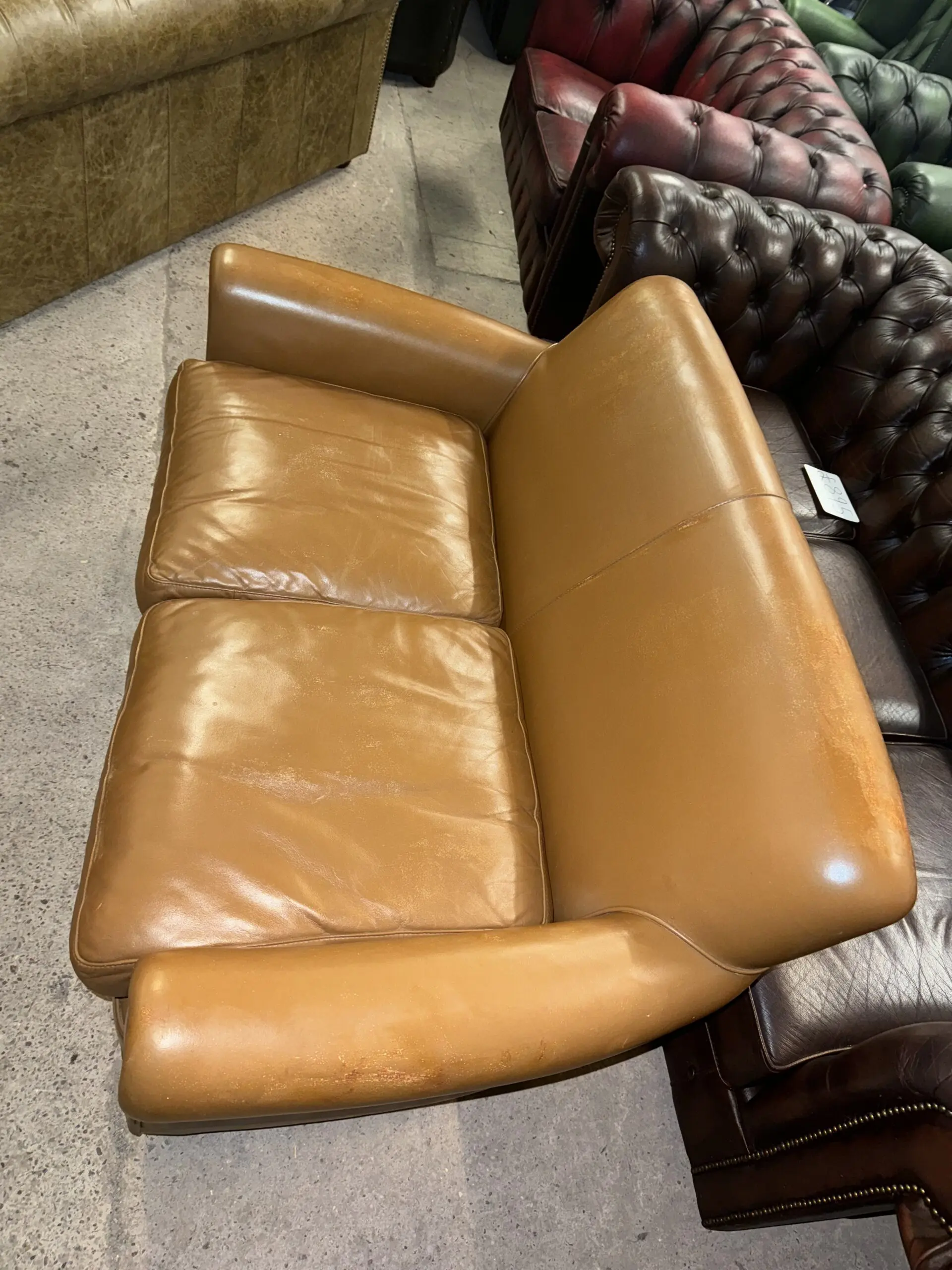 Laura ashley burlington tan real leather two seater sofa