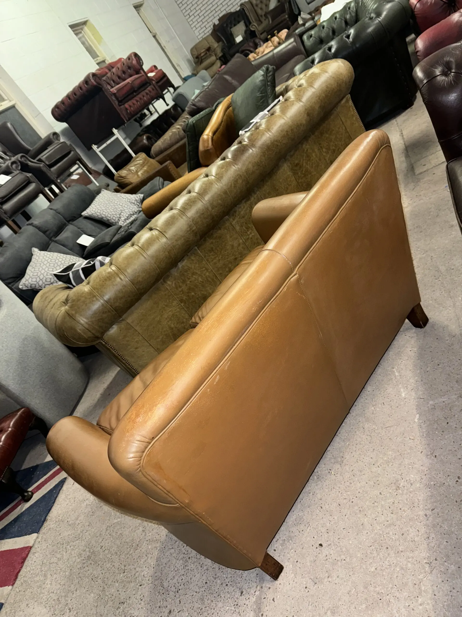 Laura ashley burlington tan real leather two seater sofa