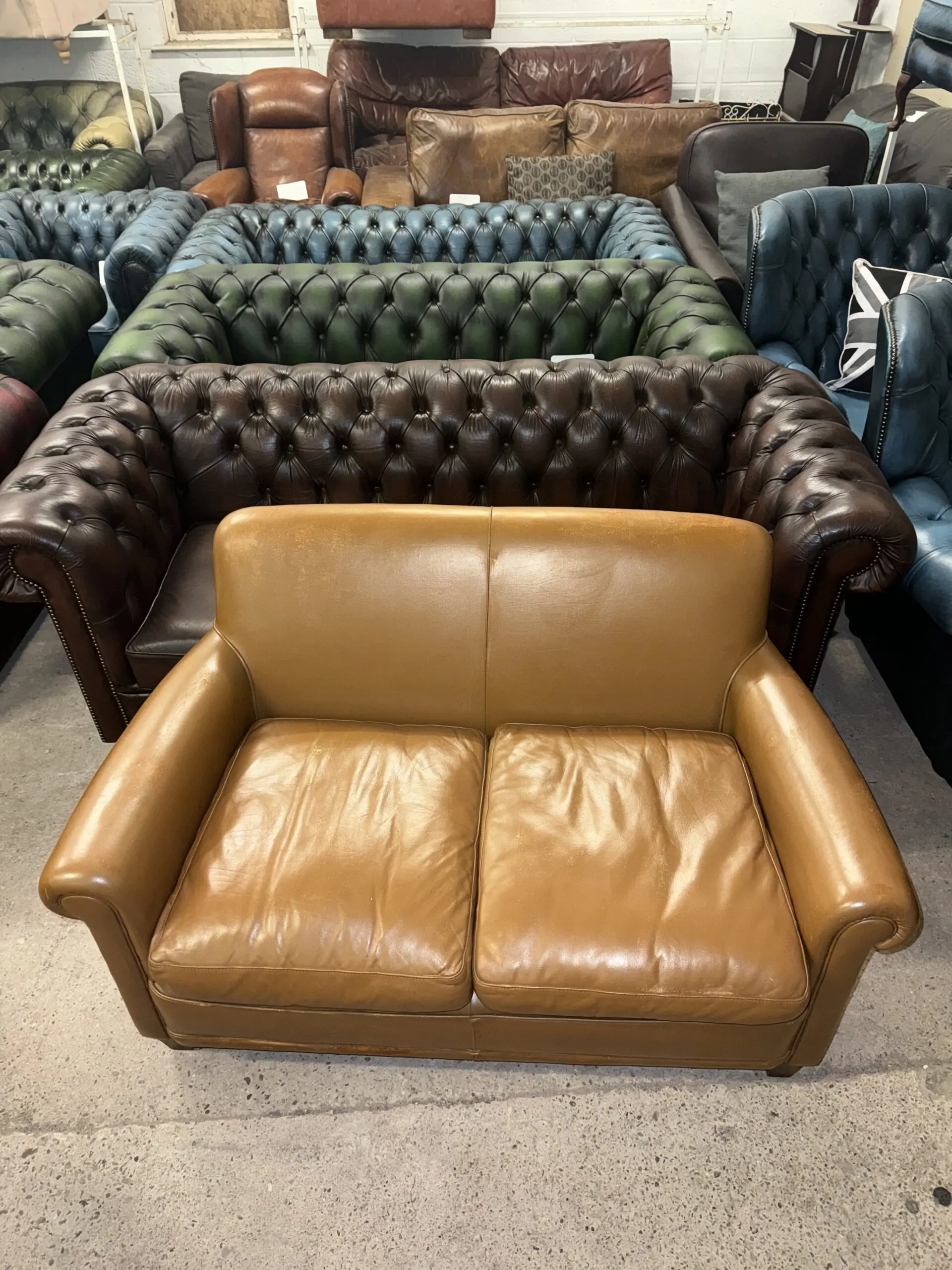 Laura ashley burlington tan real leather two seater sofa