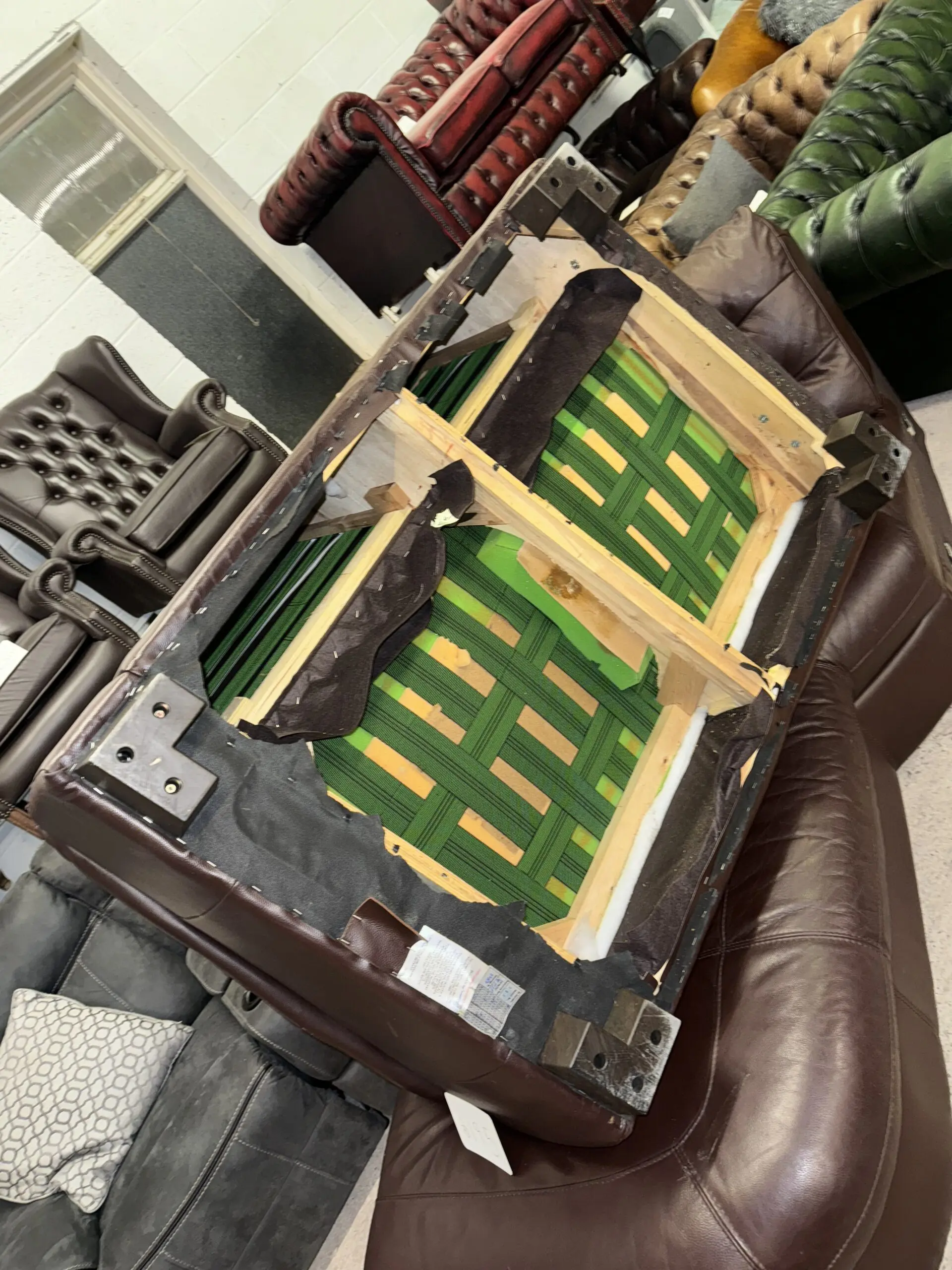 DFS Brown real leather corner sofa in 2 sections