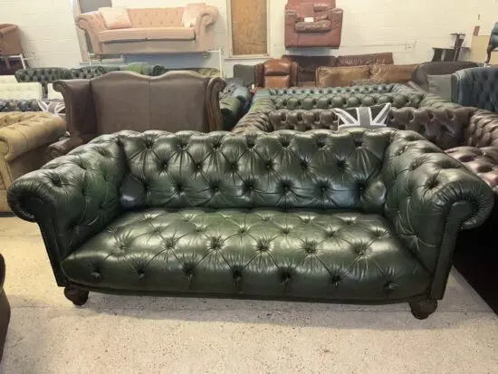 Tetrad chesterfield green real leather three seater sofa